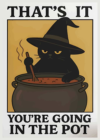 Witch Cat Brewing Potion Poster