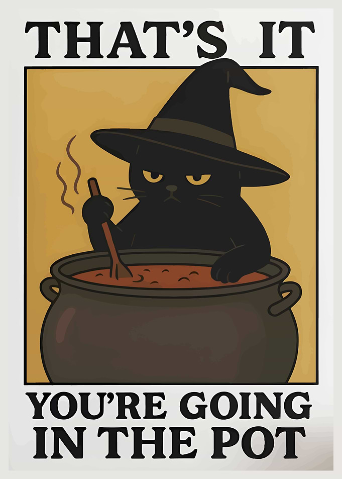Witch Cat Brewing Potion Poster