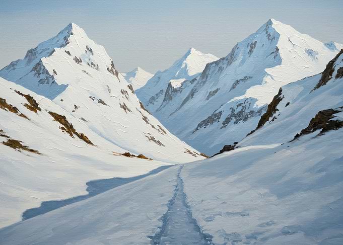 Snowy Mountain Valley Painting