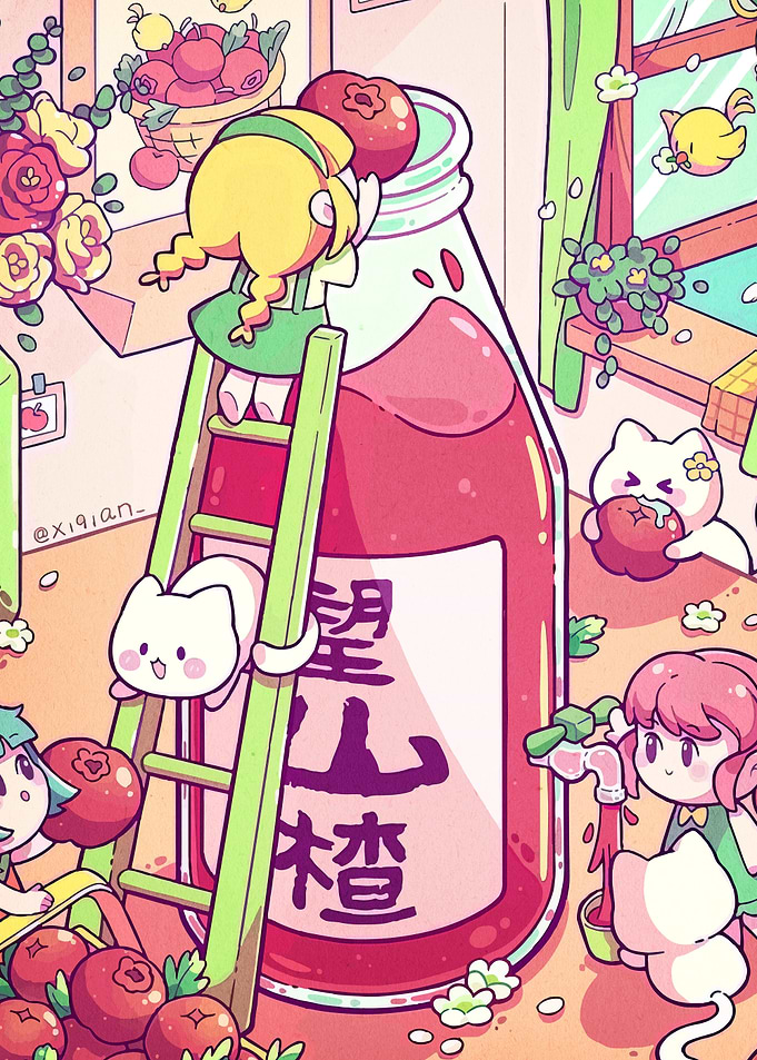 Whimsical Berry Juice Illustration