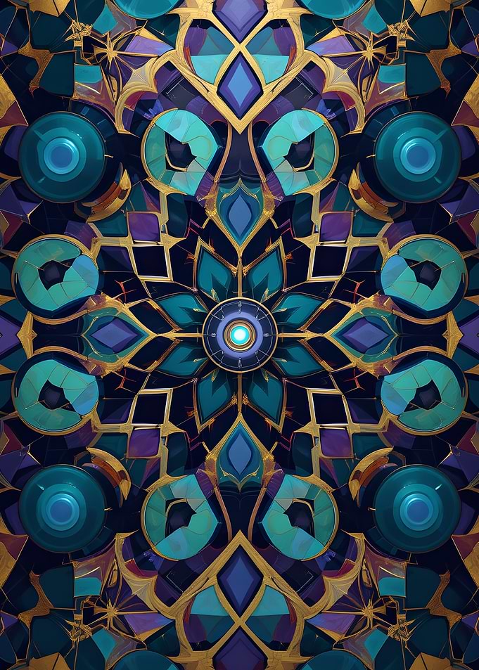 Abstract Geometric Pattern with Teal and Gold