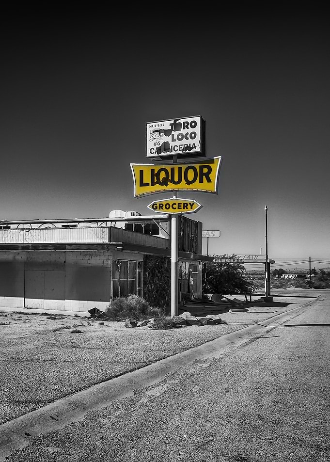 Abandoned Liquor Store in Black and White