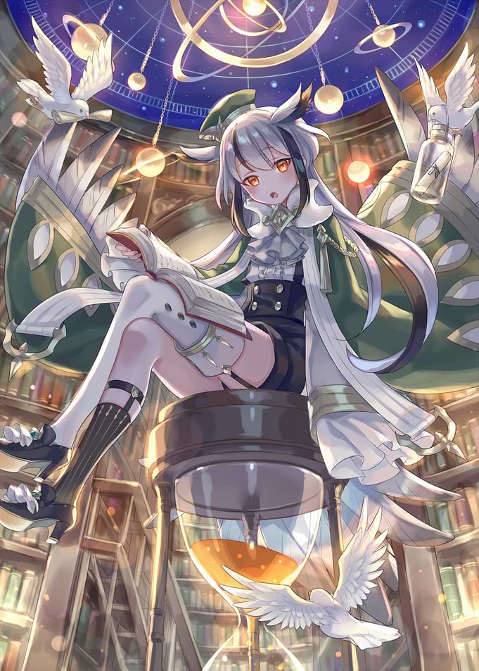 Anime Girl Reading on Hourglass Throne