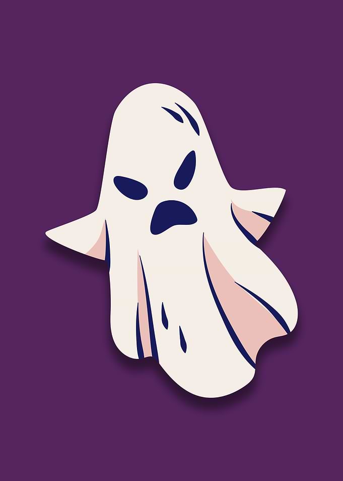 Cartoon Ghost on Purple Background