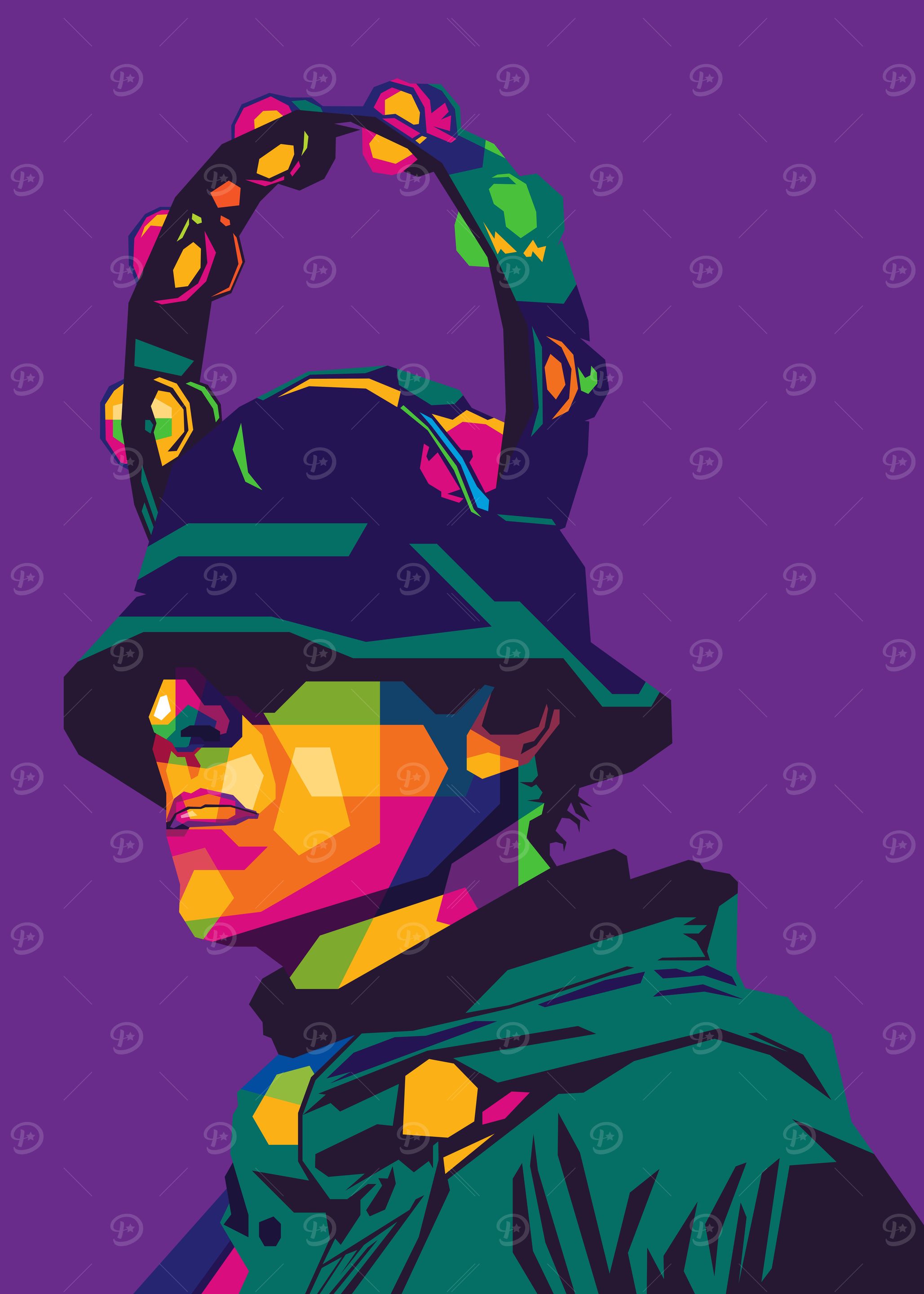 Colorful Portrait with Tambourine Hat
