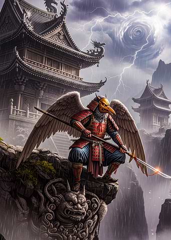 Tengu Warrior in Stormy Landscape