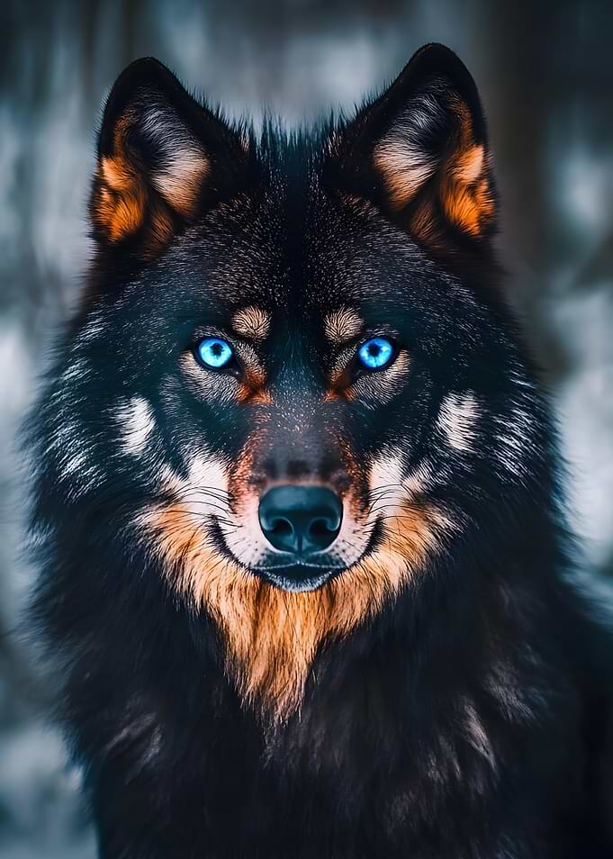 Striking Wolf Portrait with Blue Eyes