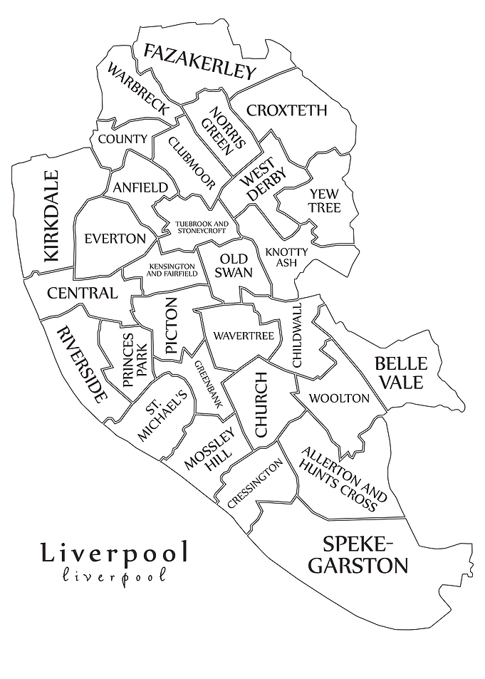 Liverpool City Map - Black and White