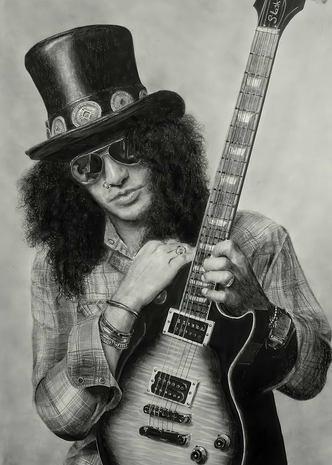 Pencil Drawing of Slash with Guitar