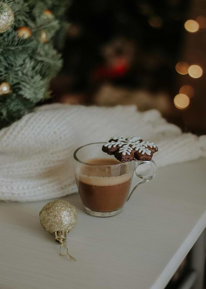 Christmas Coffee with Snowflake Cookie