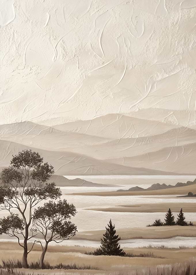 Monochromatic Landscape Painting with Trees