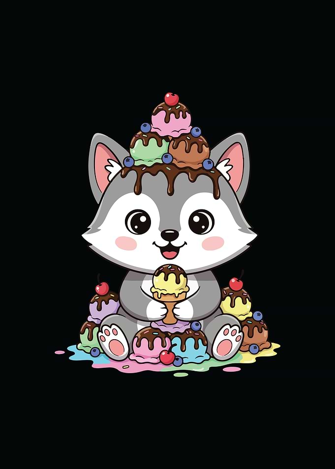 Cute Wolf with Ice Cream