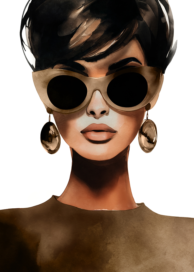 Elegant Woman with Sunglasses Watercolor Portrait