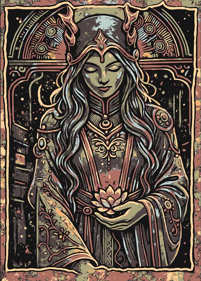 Mystical Woman with Lotus Flower