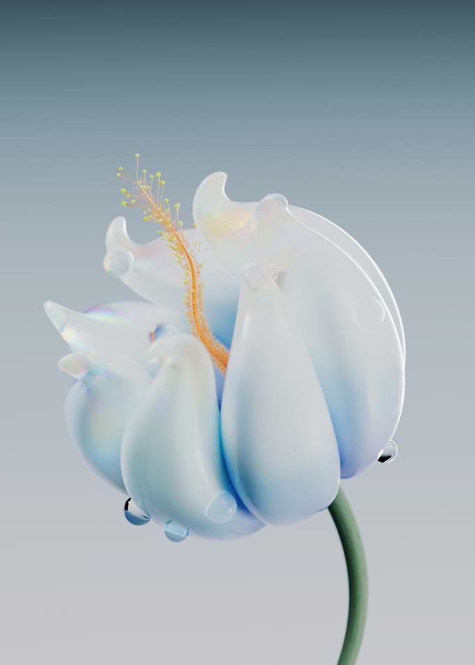 Abstract Flower with Water Droplets
