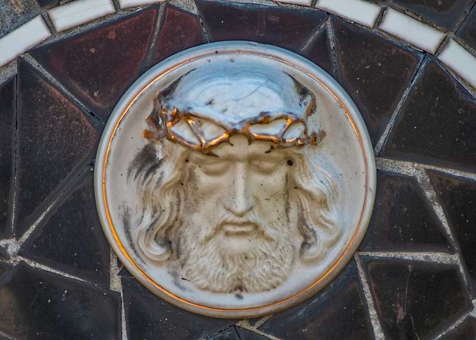 Jesus Christ relief on mosaic background