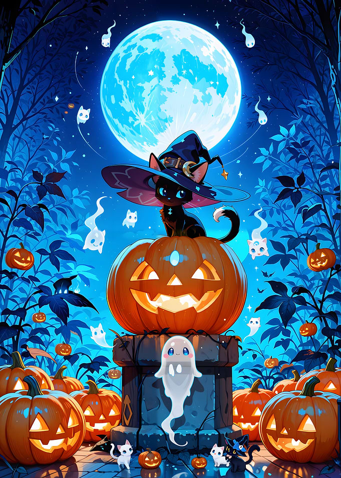 Witch Cat's Halloween Night