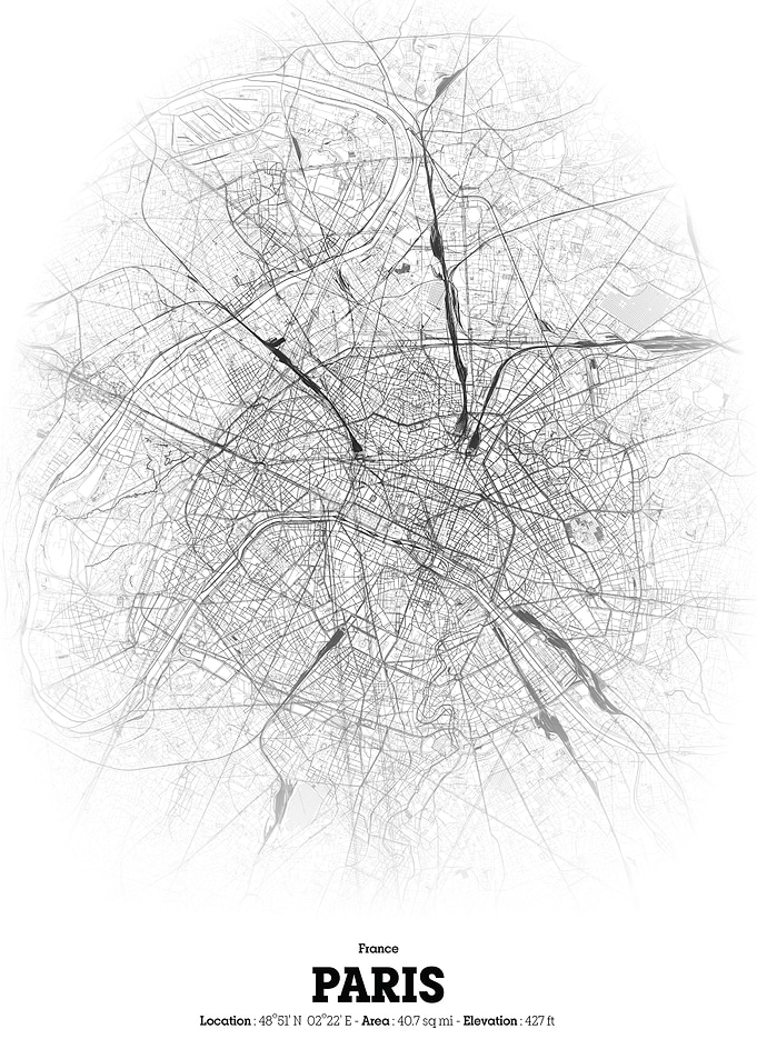 Paris City Map - Black and White