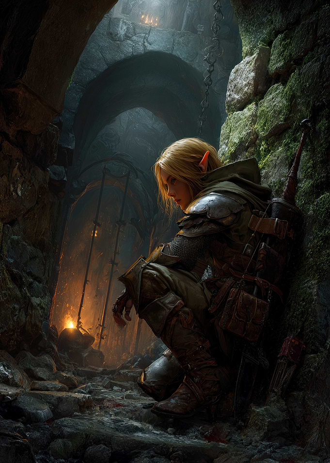 Elf Warrior in Dark Stone Cave