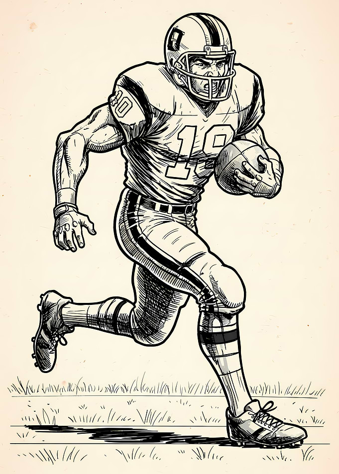 American Football Player Running with Ball