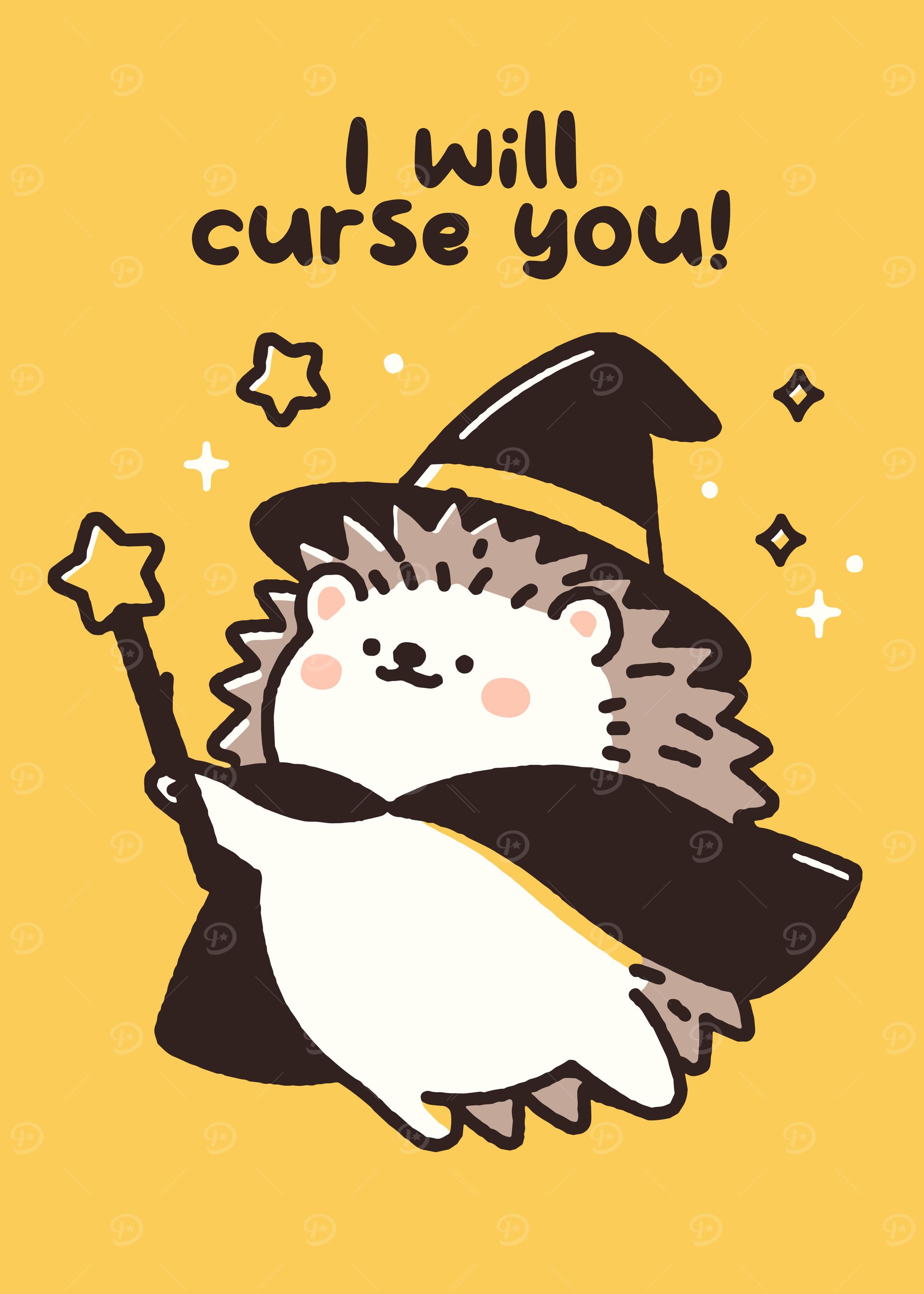Cute Hedgehog Witch Cartoon Illustration
