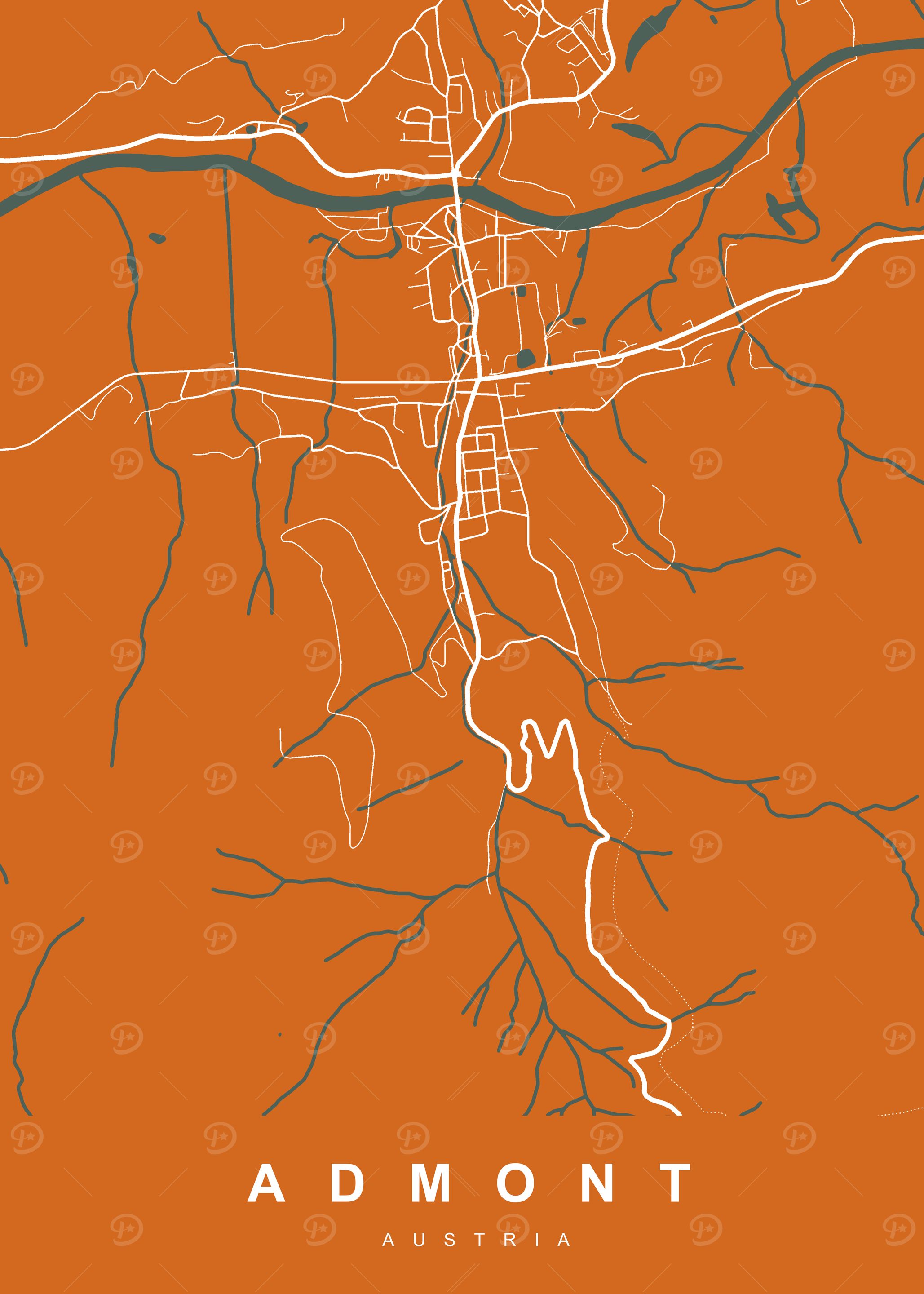 Admont, Austria Minimalist Map Art