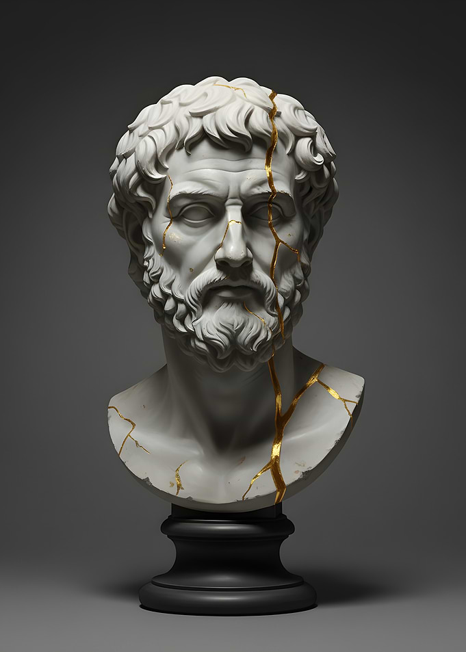 Kintsugi Sculpture of a Bearded Man