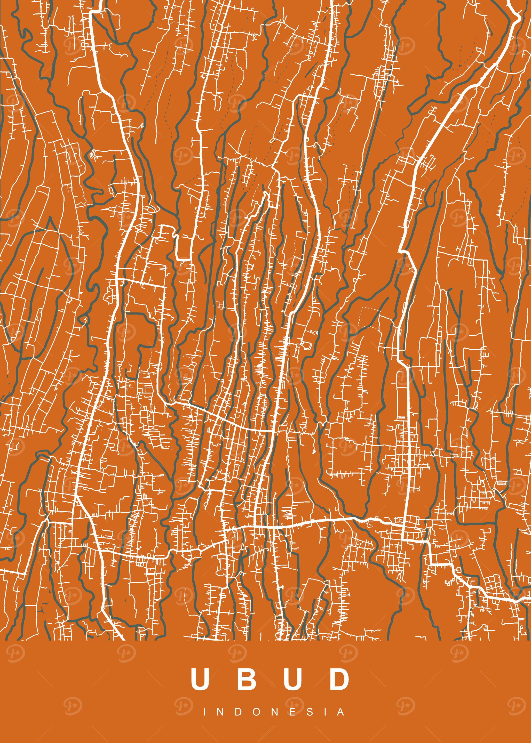 Ubud, Indonesia Map Art Print