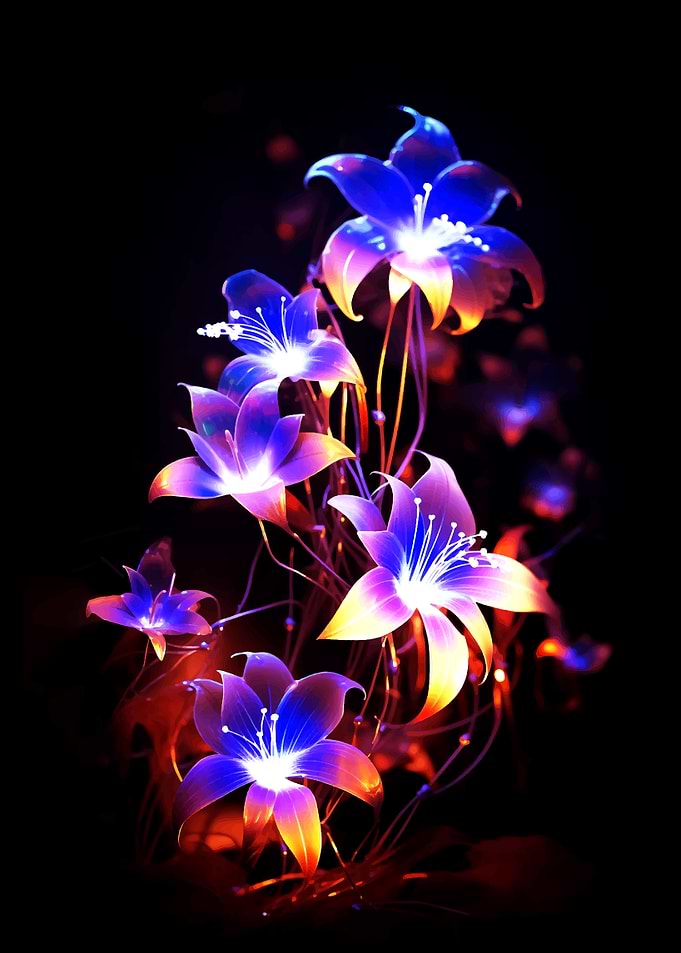 Glowing Floral Arrangement on Black Background