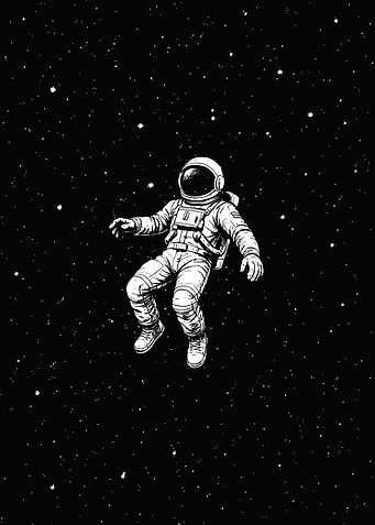 Astronaut Floating in Space Black and White