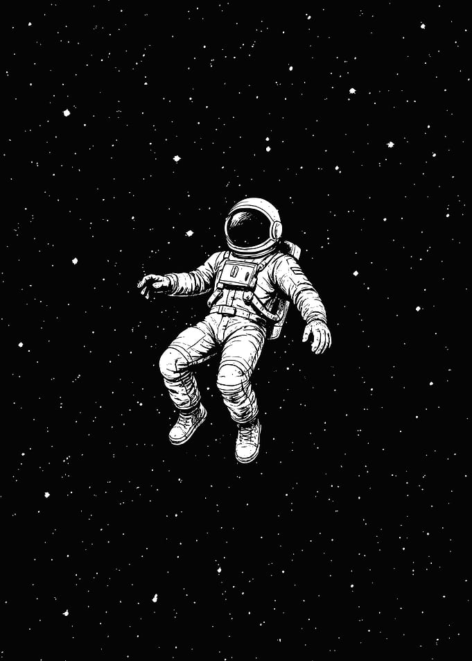 Astronaut Floating in Space Black and White