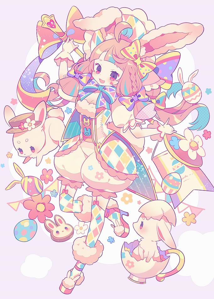 Pastel Easter Bunny Girl Illustration