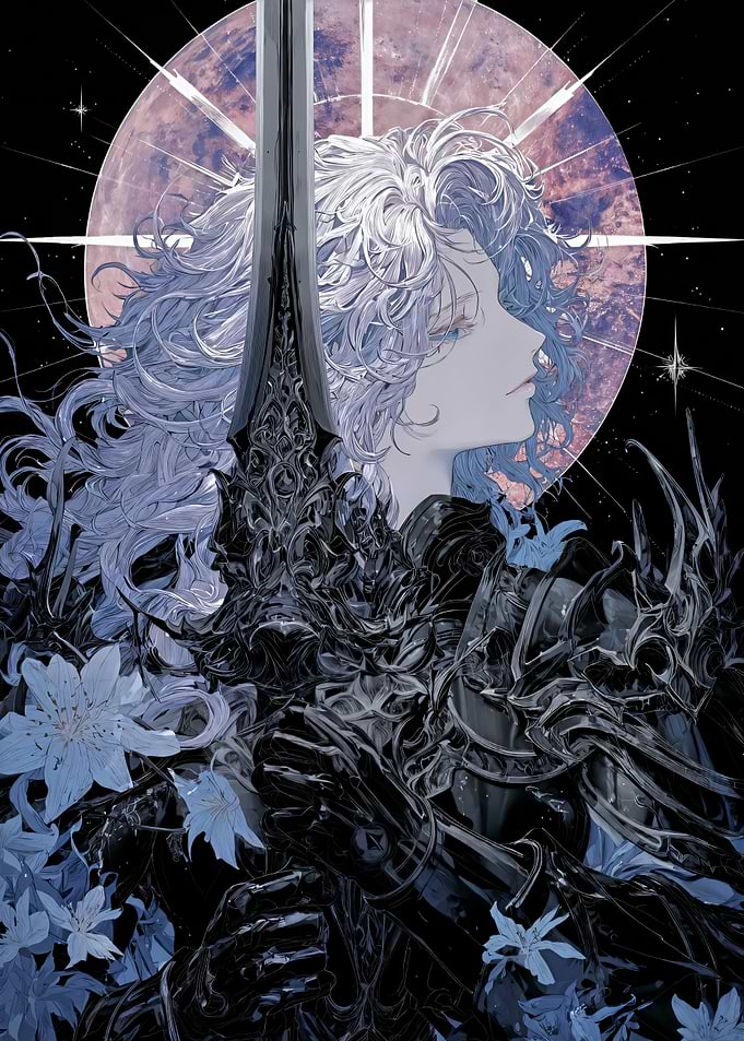 Fantasy Warrior with Sword and Moon