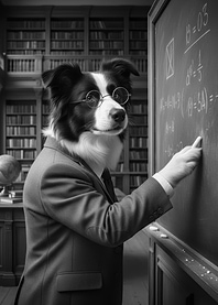 Dog Teacher at Blackboard