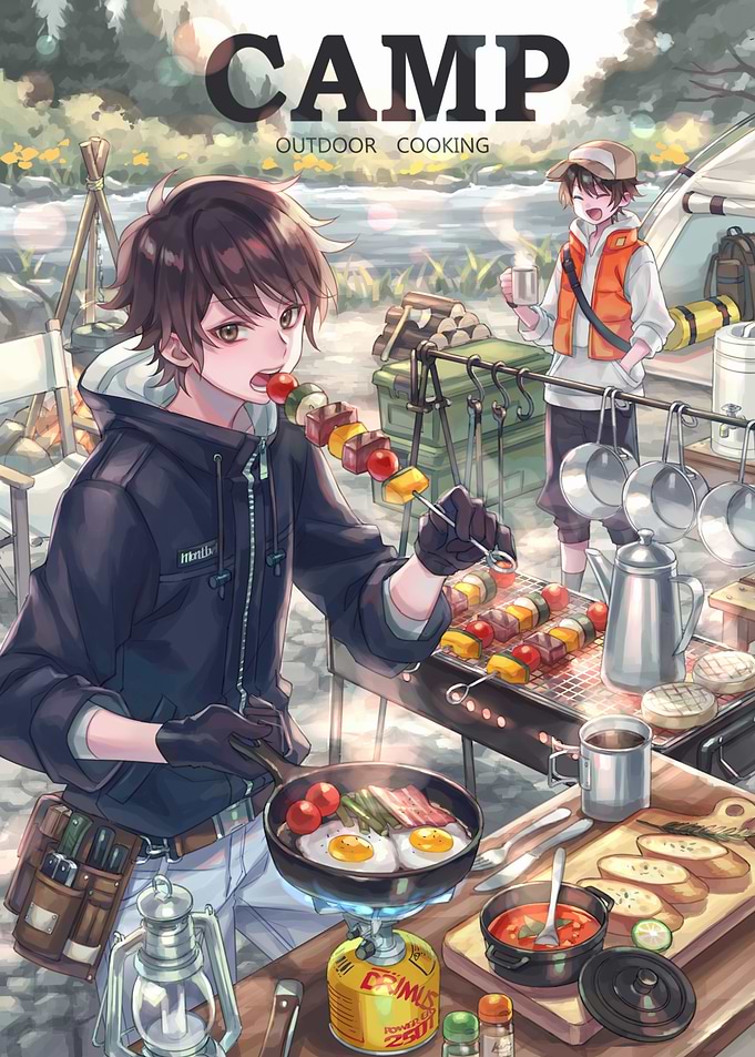 Anime Camping Outdoor Cooking Illustration