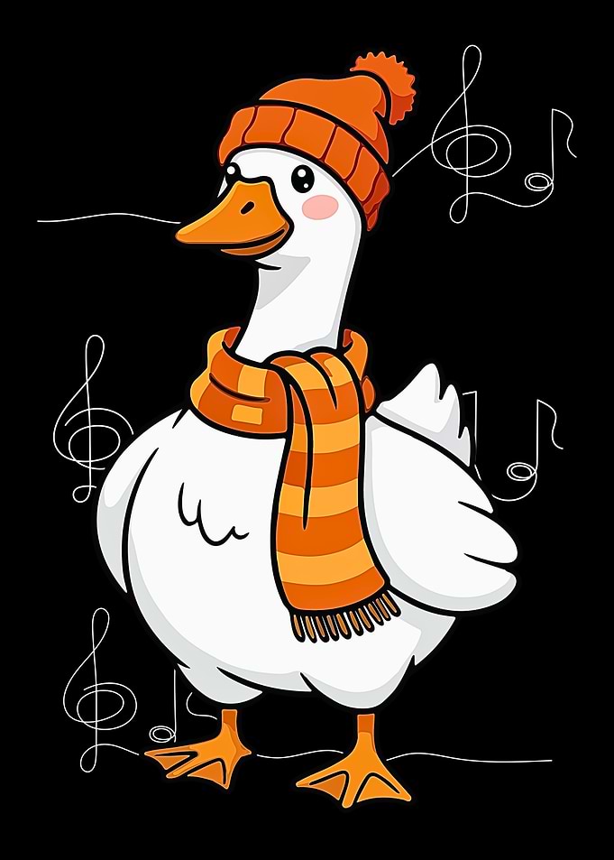 Cartoon Goose with Hat and Scarf