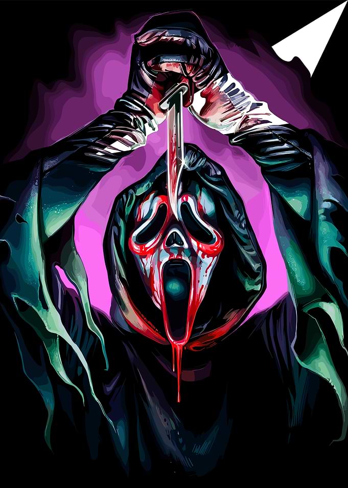 Ghostface with bloody knife illustration