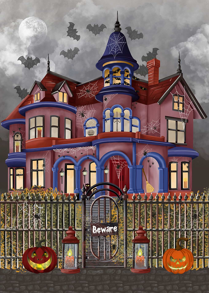 Halloween Haunted House with Pumpkins