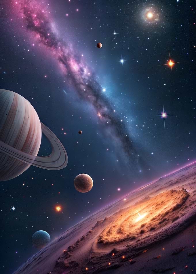 Cosmic Space Scene with Planets