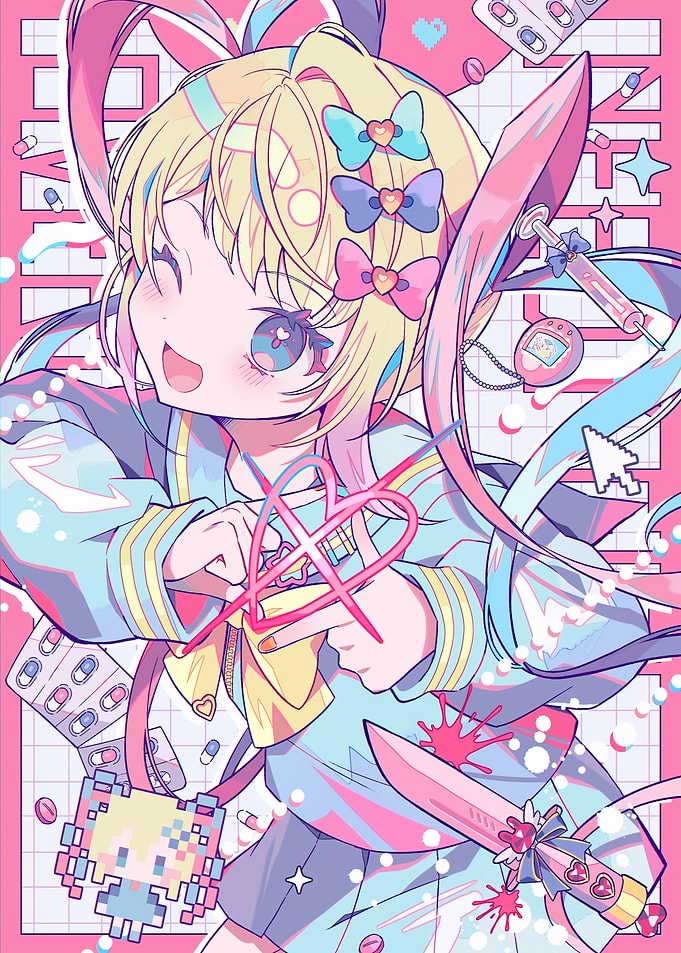 Pastel Anime Girl with Yami Kawaii Elements