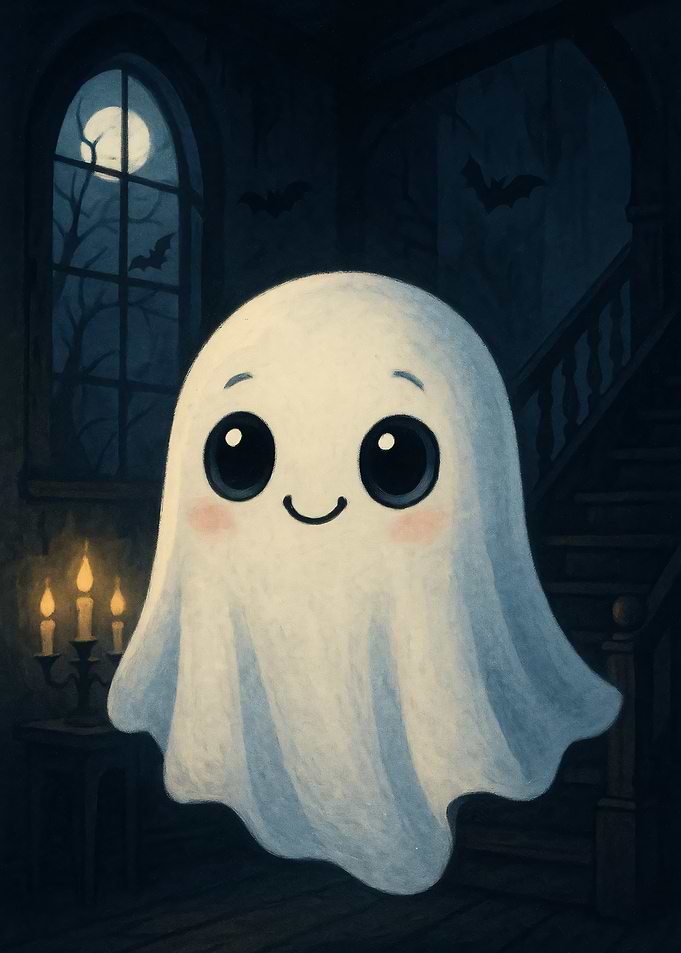 Cute Ghost in Haunted House