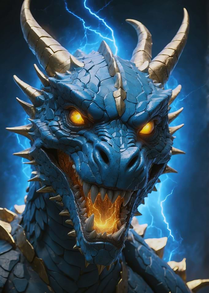 Blue Dragon with Golden Horns