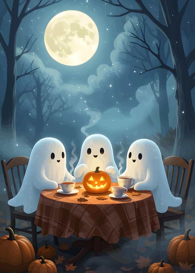 Ghosts having tea party on Halloween