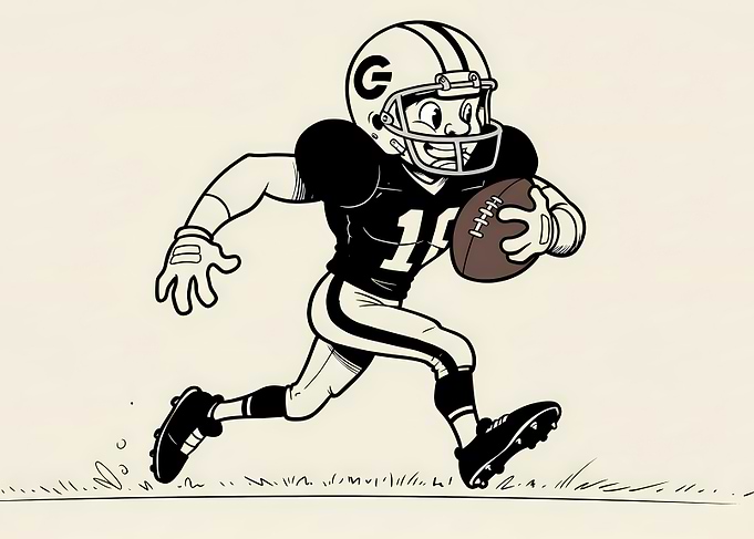 Cartoon Football Player Running with Ball