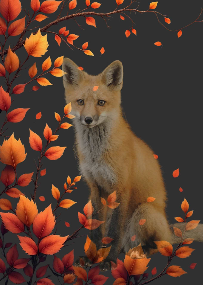 Fox in Autumn Leaves