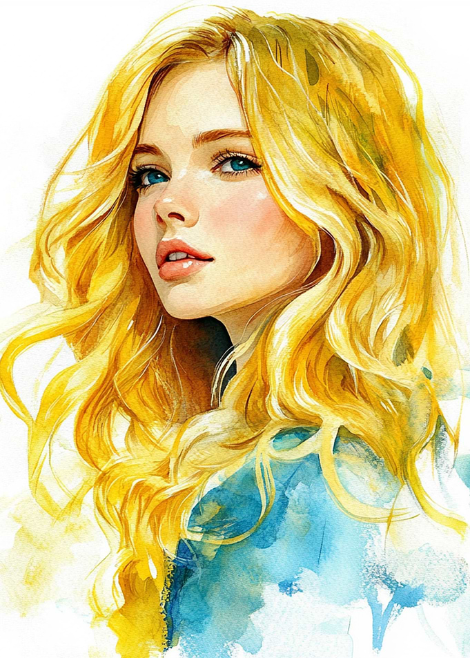 Watercolor Portrait of a Blonde Woman