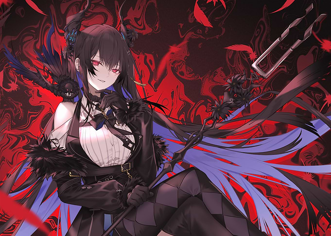 Anime Girl with Raven and Red Background