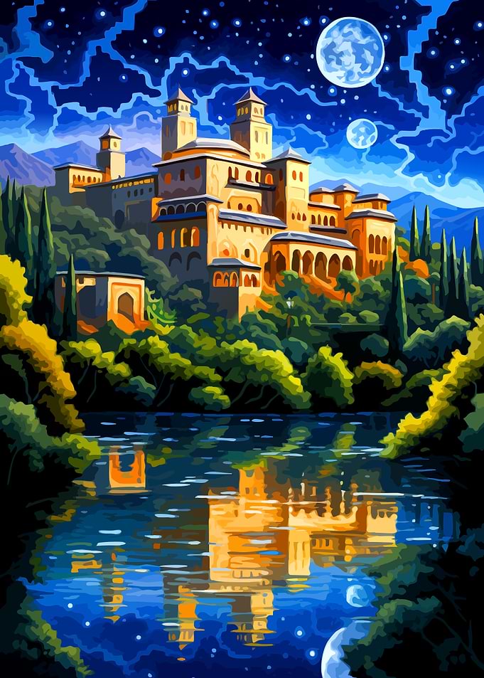 Alhambra Palace at Night Reflection