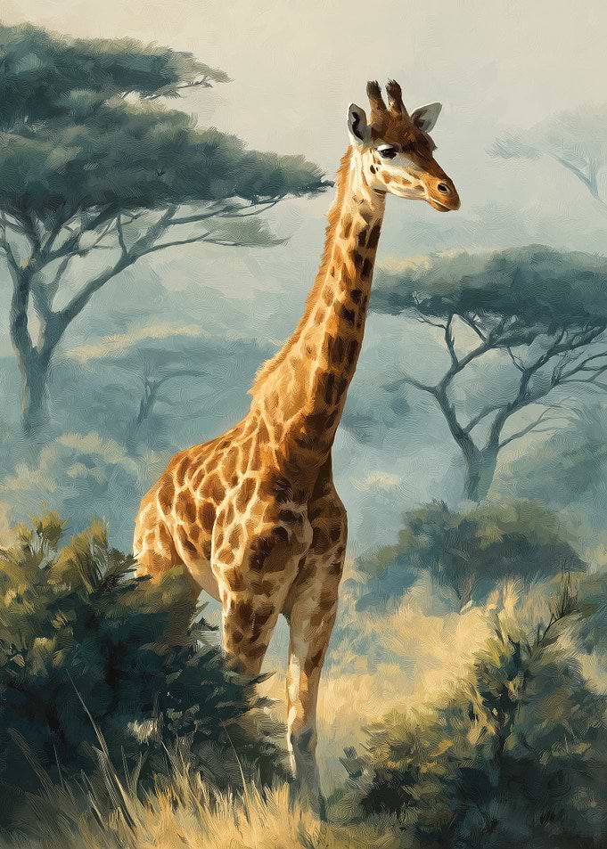 Giraffe in African Landscape Painting