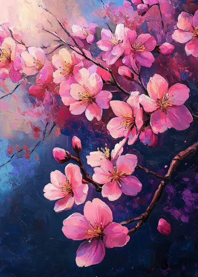 Pink Cherry Blossom Painting